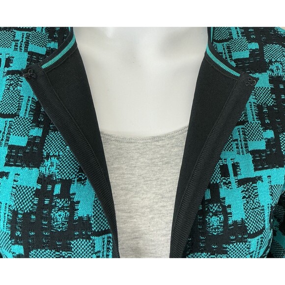 Ming Wang Cardigan Size S Turquoise Black Artsy Print Quiet Luxury Art-to-Wear - Picture 8 of 13
